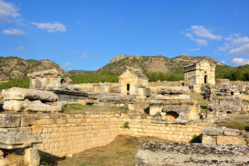  Ancient tombs at Hierapolis northern necropolis in Pamukkale, Turkey. UNESCO World Heritage.