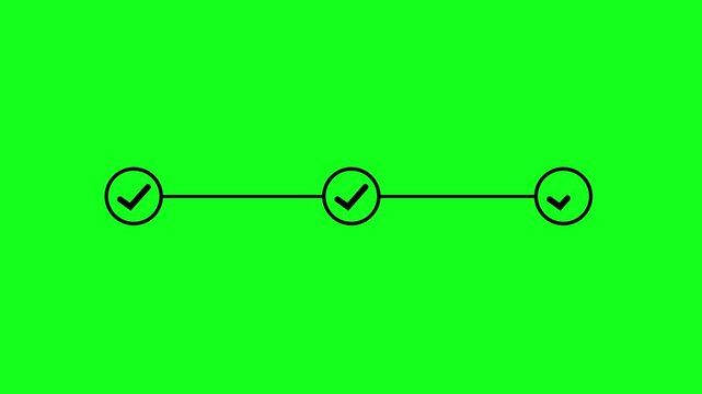 3 step infographic process with check mark. infographic step by step process sign animation on green background, step process success with check marks. Step-by-Step Guide: Business Steps.