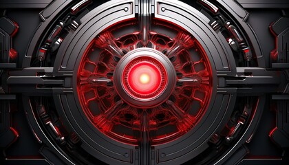 glowing red core in dark metallic machine