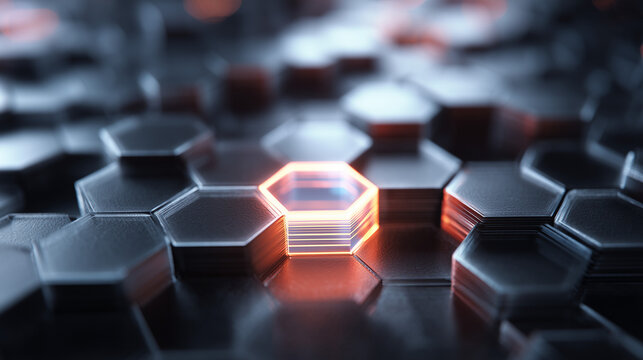 Futuristic Shield Cyber Security Network Hexagon Digital Background with Neon Glow
