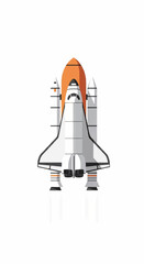 Vertical rocket launch on a launch pad with support towers and flame thrust against a clear sky.