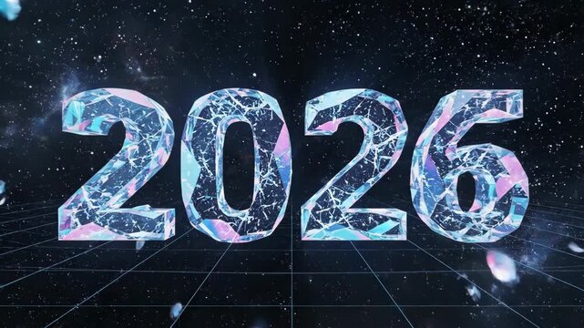 Futuristic 2026 New Year Animation with Digital Grid Background and Geometric Design