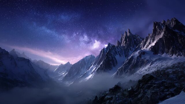Mountain night journey, Mystical mountain ridge under twilight sky