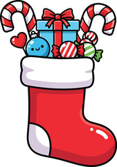 Cute christmas stocking filled with gifts