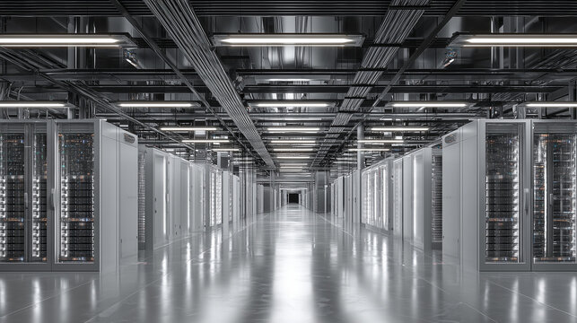 Modern Data Center Server Room Interior - High-Tech IT Infrastructure Technology
