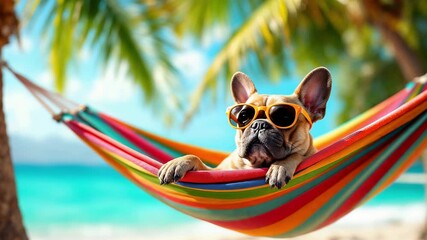 Canine enjoying warm sunlight in colorful seaside setting today