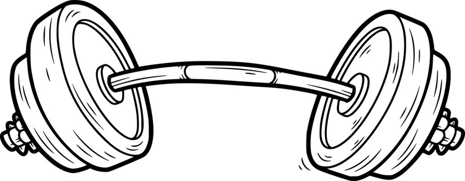 Dumbbell with weighted plates in a simple line drawing style  