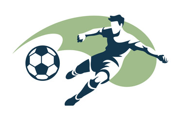 Dynamic Soccer Player Kicking Ball in Action with Contemporary Minimalist Design