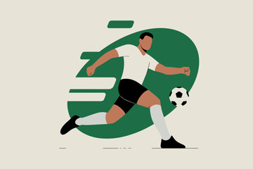 Dynamic Soccer Player in Action with Bold Green Background and Fluid Motion