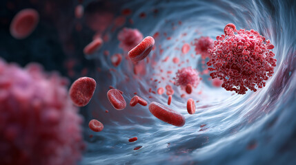 Advanced Drug Conjugate (ADC) Molecular Visualization in Human Bloodstream - Medical Science Research Illustration