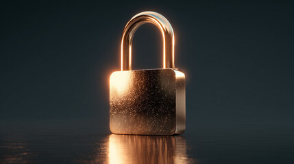Futuristic Digital Security Padlock Icon - Metallic Glowing Cybersecurity Concept