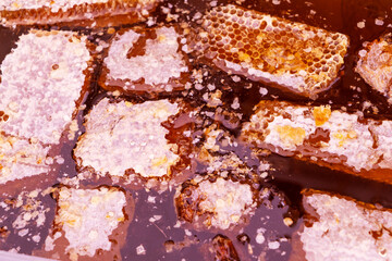 close up of honey, honey background, sweet honey, texture.