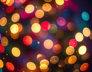 Abstract background of vibrant, multicolored, out-of-focus circular lights