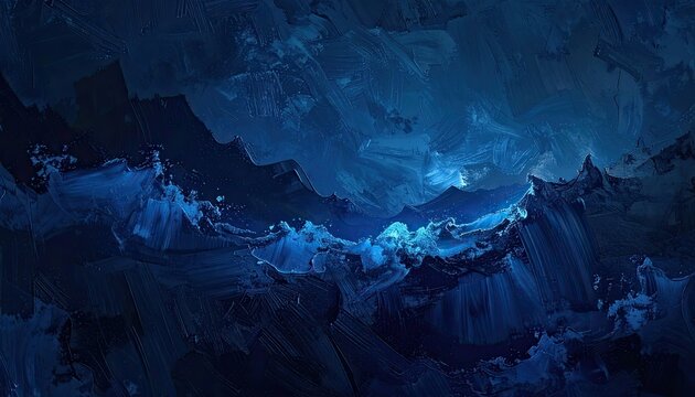 Abstract impasto painting of a powerful, glowing ocean wave under a dark sky