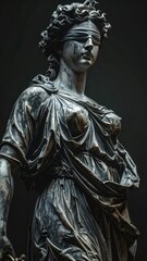 Obraz premium A marble statue of a blindfolded woman, symbolizing justice, in dark tones