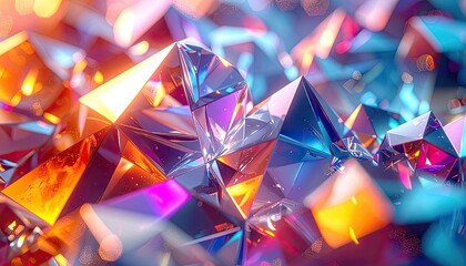 Vibrant, faceted crystals and gemstones shimmering with colorful, glowing light
