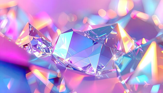 Iridescent gemstones shimmering with vibrant, colorful, prismatic light