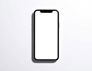 A mobile phone with a blank white screen for mockup on a minimal white background