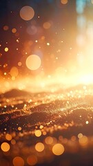 A field of sparkling golden lights with a bright sunburst and soft bokeh effects