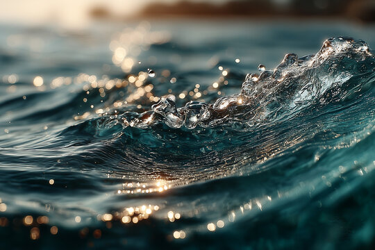 close-up view of ocean wave, green and gray hues, intricate textures, depth of field effect, calming ambiance, suitable for website banner, social media header, presentation background - Powered by Adobe