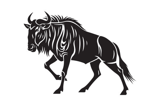 Stylized silhouette of a wildebeest in motion
