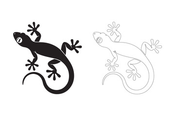 Black silhouette and outline of a gecko lizard