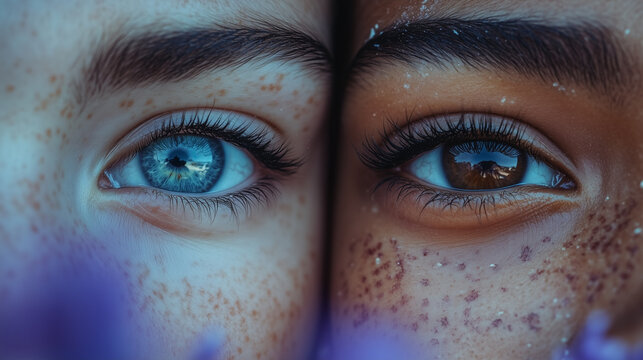 Zwei Frauen stehen Auge an Auge nah beieinander