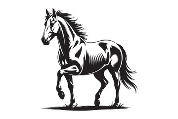 Elegant black and white horse illustration in motion