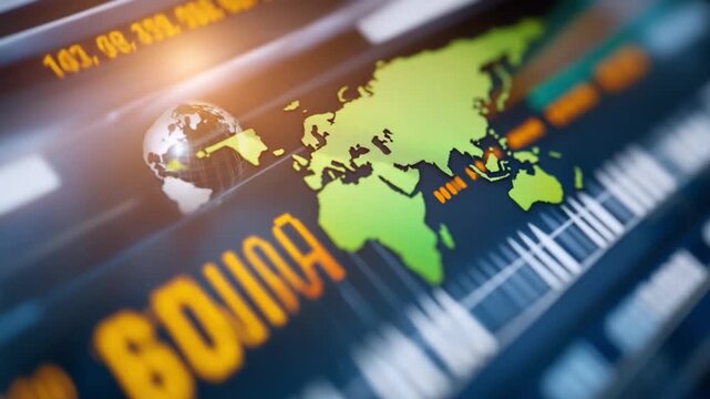 Global Data Flow: An artistic representation of global data exchange, where a world map interacts with code, symbolizing the interconnectedness of information across the planet. - Powered by Adobe