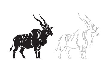 Stylized silhouette and outline of an antelope