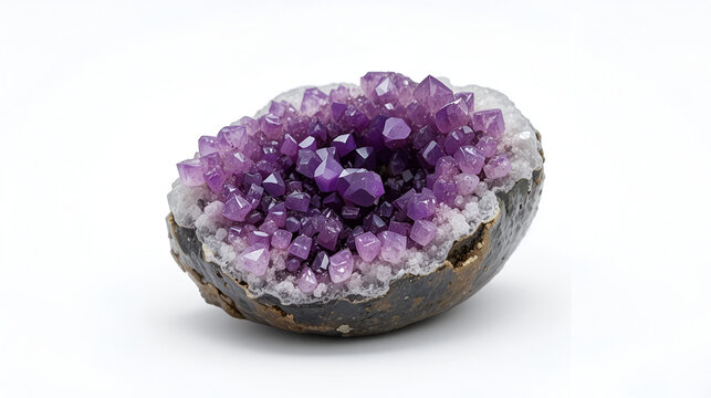 Amethyst rosette, or cluster end, with Goethite inclusions from Brazil isolated on white background.