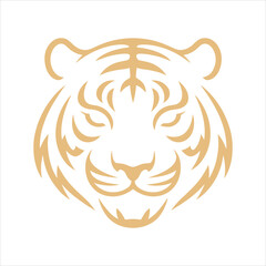 Obraz premium Golden tribal tiger head illustration isolated, perfect for logos and artistic presentations on transparent background