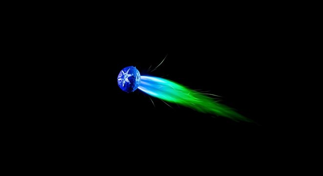 Colorful Meteor Approaching Earth in Space with Blue and Green Light Trails - Powered by Adobe