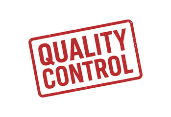 Red rubber stamp text QUALITY CONTROL rectangular outline bold capital letters distressed texture rotation isolated on white background vector illustration clean minimal style