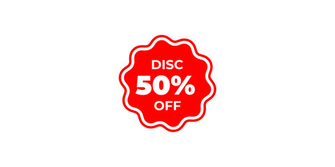 Red 50% Off Discount Sticker Badge for Sale and Promotion Marketing