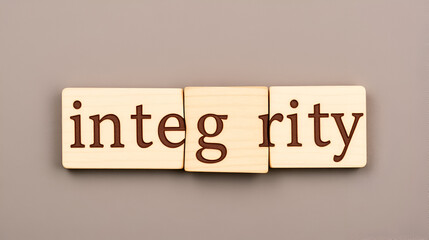 Wooden puzzle with the word integrity. the quality of being honest and having strong moral principles. It means consistently acting in accordance with one's values and beliefs