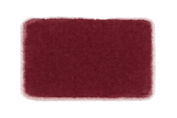 Red ripped paper label with fuzzy velvet texture and rounded torn edges, template on transparent background