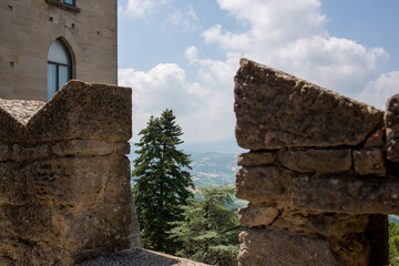 Castle wall framing valley view