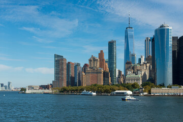 Lower Manhattan skyline from harbor