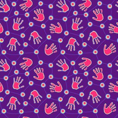 Naklejka premium Handprint seamless team work pattern for school and kids and wrapping paper and notebooks and clothes print