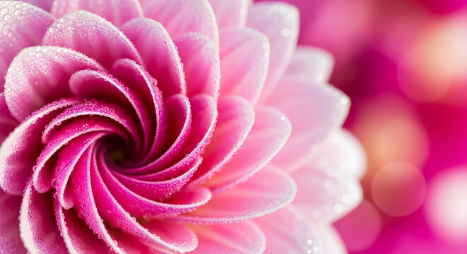 Pink dahlia petals forming spiral pattern with dew drops - Powered by Adobe