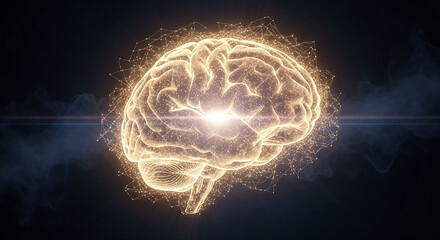 Human brain glowing with neural network connections