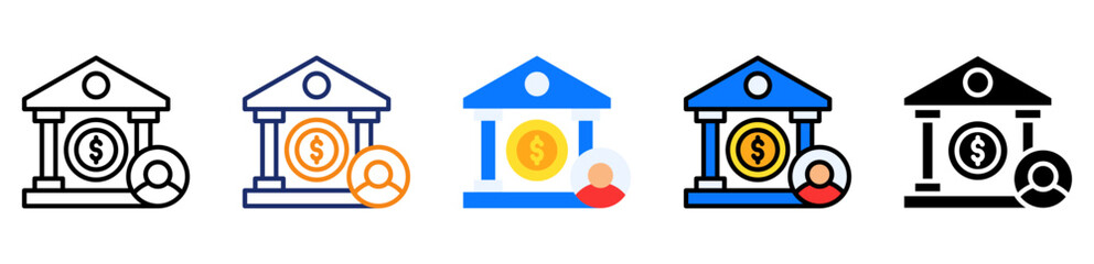 Bank Account Icon Multiple Style Collection Set 