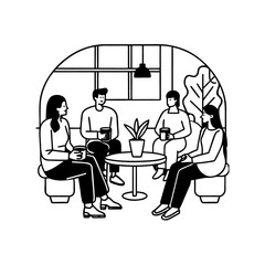 Couple sitting in a cafe working and chatting together