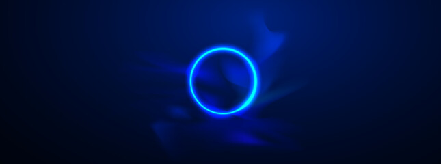 Neon Circle. Scene blue light on dark background with effect glowing. Futuristic backdrop design concept. Vector illustration
