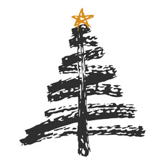 Rough Sketch of Decorative Christmas Tree with Star on Top Icon