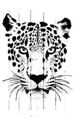 Grunge Textured Leopard Head Close-up Portrait Illustration in Black and White
