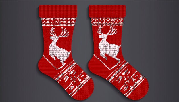 red nordic socks with reindeer fair isle pattern