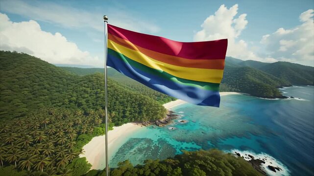 Mauritius flag against the backdrop of stunning nature, sunny summer day