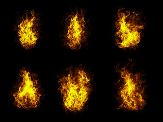Fototapeta premium Collection of Bright, fiery flames rising against a dark black background and Transference